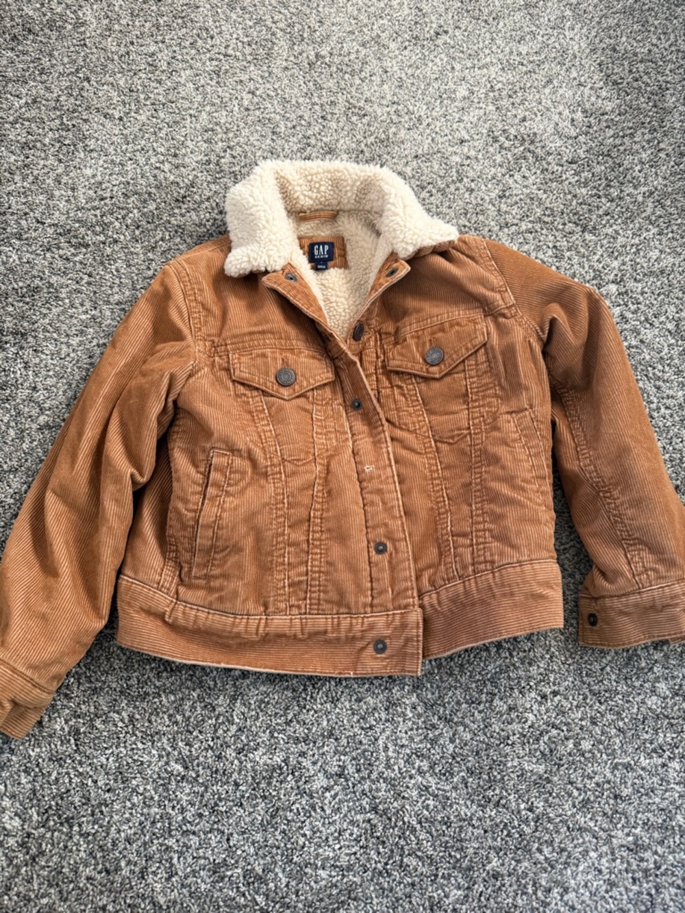 GAP Kids Tan Corduroy Jacket with Cream Sherpa Collar